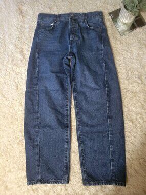 Madewell Petite Pieced Barrel Jeans in McKinney Wash Dark Blue | 23P *See note
